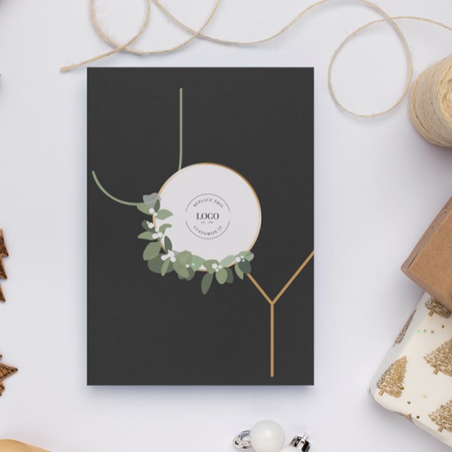 Cartes Pour Fêtes Annuelles Logo d'affaires Joyeux jours fériés Pas de photo J (Business Holiday Greeting JOY with logo card)