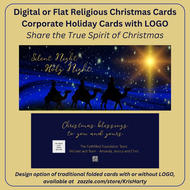 Cartes Pour Fêtes Annuelles Logo d'affaires Noël Religieux Long Horizontal (Share the true Spirit of Christmas with you clients, partners, and team. Add your logo or QR Code.)