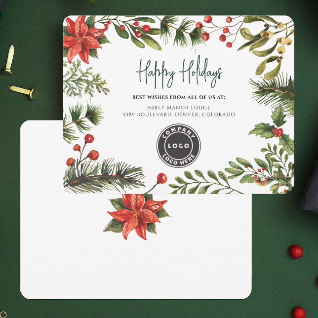 Cartes Pour Fêtes Annuelles Logo d'affaires Noël Vacances vertes (Business Logo Christmas Holidays Greenery Holiday Card)