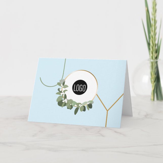 Cartes Pour Fêtes Annuelles Logo d'affaires Wreath Happy Holidays light Blue J (Devant)