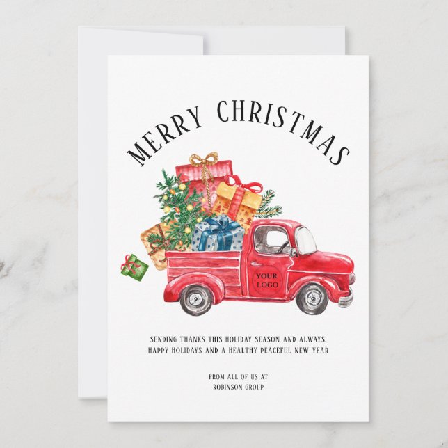 Cartes Pour Fêtes Annuelles Logo de l'entreprise Joyeux arbre de Noël Camion r (Devant)