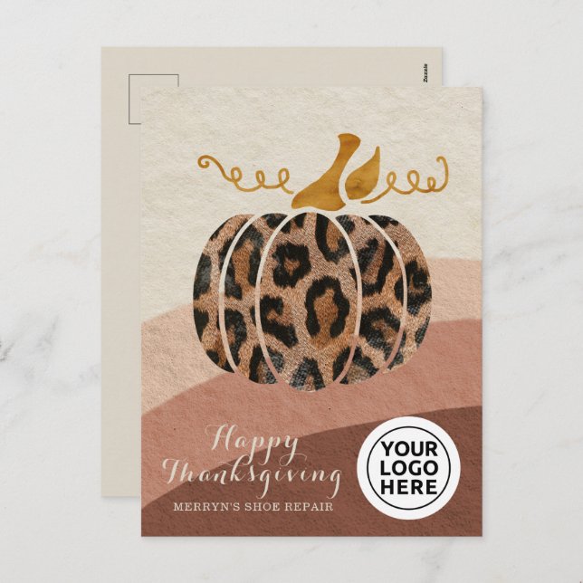 Cartes Pour Fêtes Annuelles Logo de l'entreprise Thanksgiving Boho Leopard Cit (Devant / Derrière)