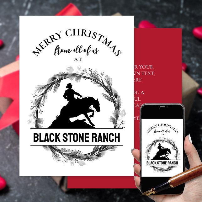 Cartes Pour Fêtes Annuelles Logo de ranch de chevaux branding Noël affaires (Merry Christmas reining horse horse barn, stable, horse ranch logo Christmas card)