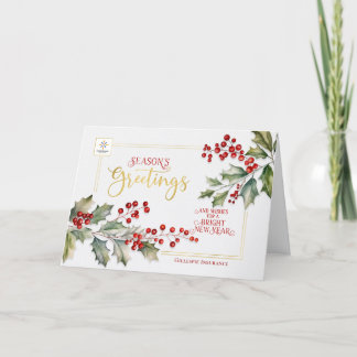 Cartes Pour Fêtes Annuelles Logo de Vœux de la Saison Entreprise avec Houx et