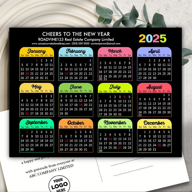 Cartes Pour Fêtes Annuelles Logo d'entreprise 2025 Calendrier moderne noir col (Créateur téléchargé)