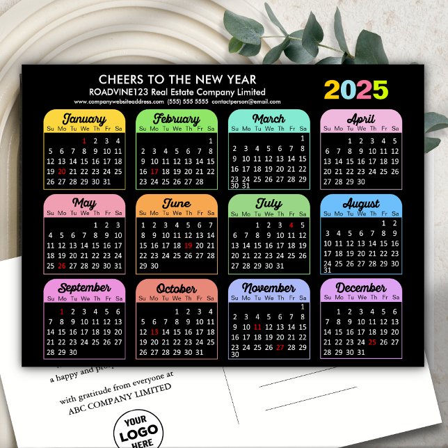 Cartes Pour Fêtes Annuelles Logo d'entreprise 2025 Calendrier moderne noir col (Créateur téléchargé)