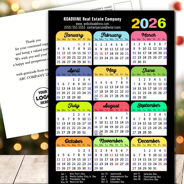 Cartes Pour Fêtes Annuelles Logo d'entreprise 2025 Calendrier moderne noir col (Créateur téléchargé)