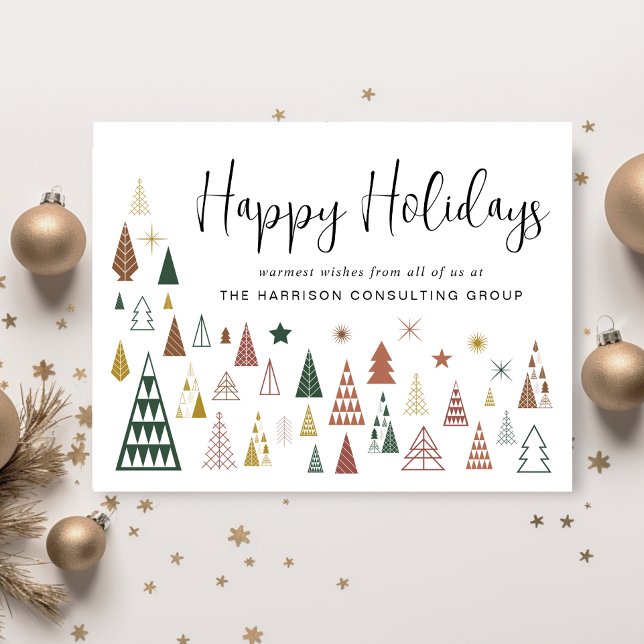 Cartes Pour Fêtes Annuelles Logo d'entreprise Arbres de Noël QR Code Entrepris (Spread the joy of the season and strengthen business relationships with our stylish holiday card)