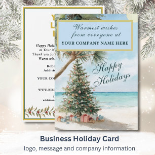 Cartes Pour Fêtes Annuelles Logo d'entreprise de Noël de plage à l'aquarelle