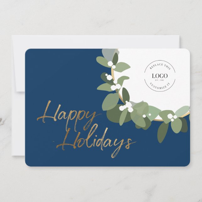 Cartes Pour Fêtes Annuelles Logo d'entreprise Gold Happy Holidays Blue Modern (Devant)