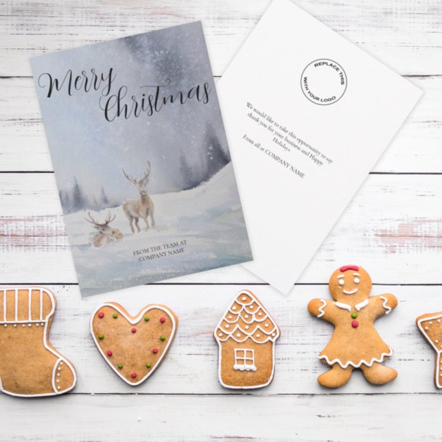Cartes Pour Fêtes Annuelles Logo d'entreprise Joyeux Noël Hiver Deer Scène Ho (Créateur téléchargé)