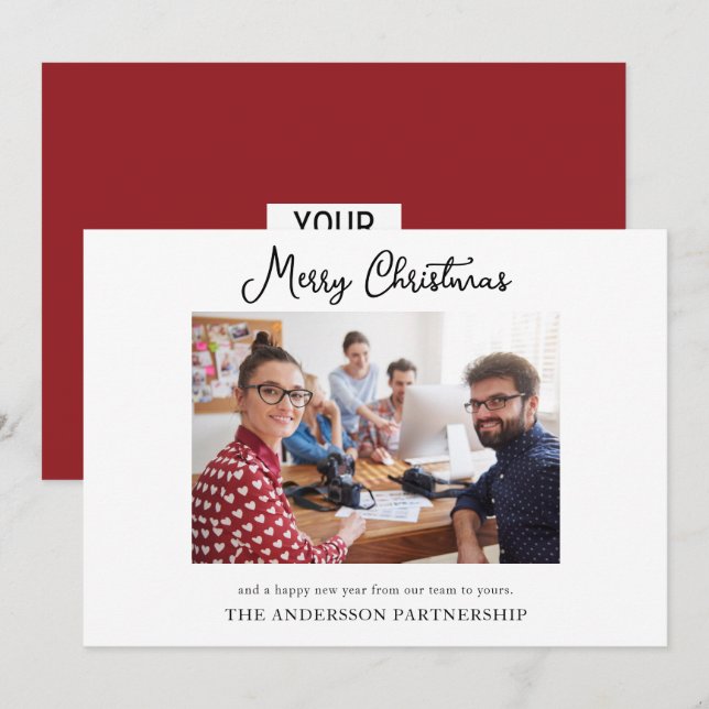 Cartes Pour Fêtes Annuelles Logo d'entreprise Joyeux Noël Photo (Devant / Derrière)