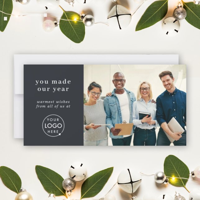 Cartes Pour Fêtes Annuelles Logo d'entreprise Merci | Team Photo Corporate (Corporate team photo card with company logo and customizable holiday message)