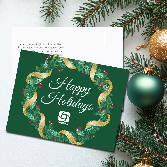 Cartes Pour Fêtes Annuelles Logo d'entreprise personnalisé Green Christmas Wre (Créateur téléchargé)