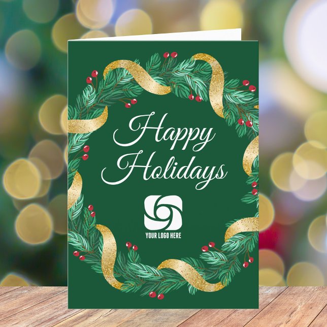 Cartes Pour Fêtes Annuelles Logo d'entreprise personnalisé Green Christmas Wre (Créateur téléchargé)
