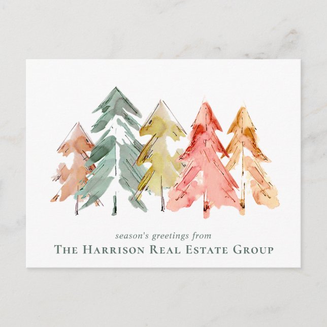 Cartes Pour Fêtes Annuelles Logo d'entreprise QR Code Pine Trees Noël (Devant)