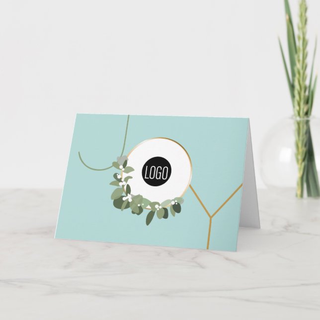 Cartes Pour Fêtes Annuelles Logo d'entreprise Wreath turquoise bleu vert moder (Devant)