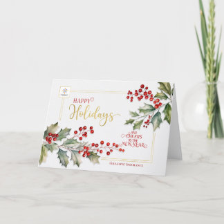 Cartes Pour Fêtes Annuelles Logo Entreprise Holly et Baies Élégant