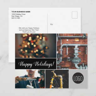 Cartes Pour Fêtes Annuelles Logo et photos d'entreprise de plomberie Happy Hol