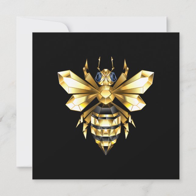 Cartes Pour Fêtes Annuelles Logo Faux Gold Foil Bee Polygonal sur Noir (Devant)