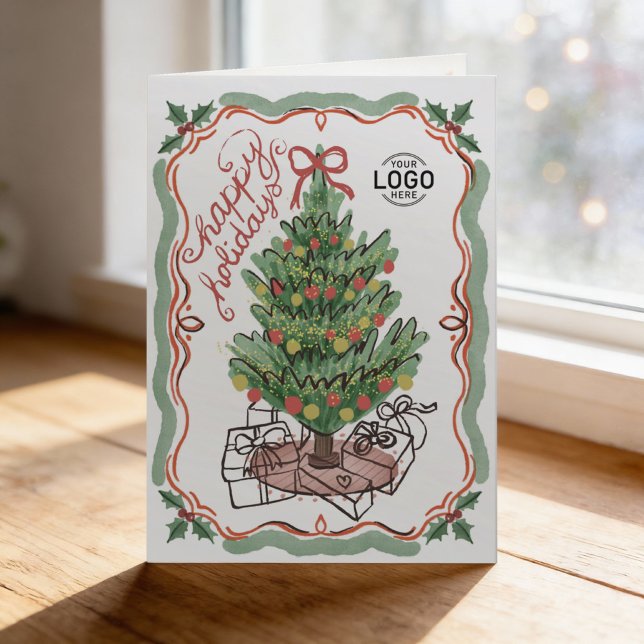 Cartes Pour Fêtes Annuelles Logo Hand Drawn Charming Christmas Tree Business (Créateur téléchargé)