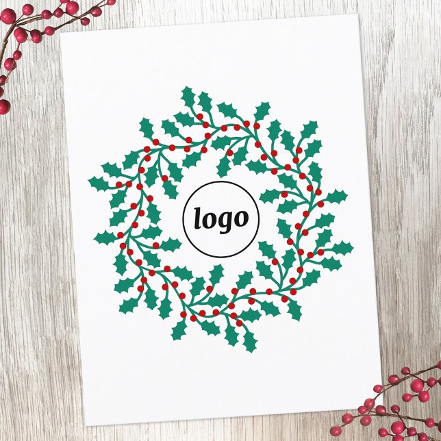 Cartes Pour Fêtes Annuelles Logo Holly Wreath Business (Logo holly wreath business promotional holiday postcard)