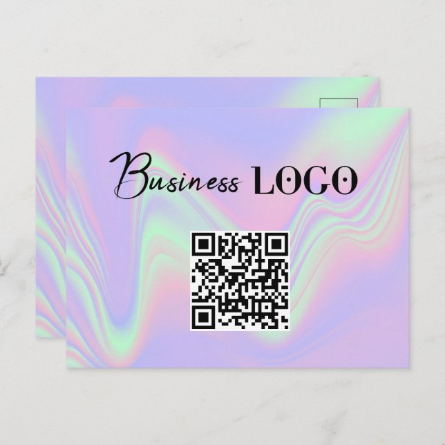Cartes Pour Fêtes Annuelles Logo Holographique Entreprise Code QR (Devant / Derrière)