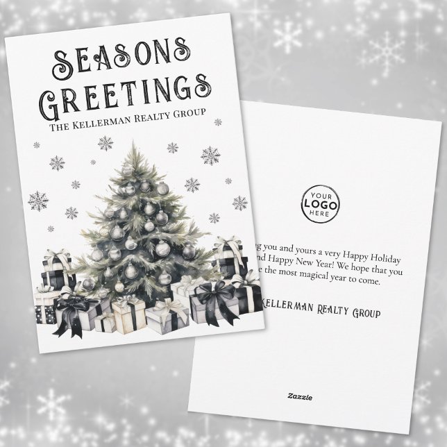 Cartes Pour Fêtes Annuelles Logo noir blanc Noël d'affaires (Black White Logo Business Christmas Holiday Card)