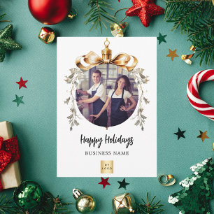 Cartes Pour Fêtes Annuelles logo photo entreprise ornement blanc or Noël