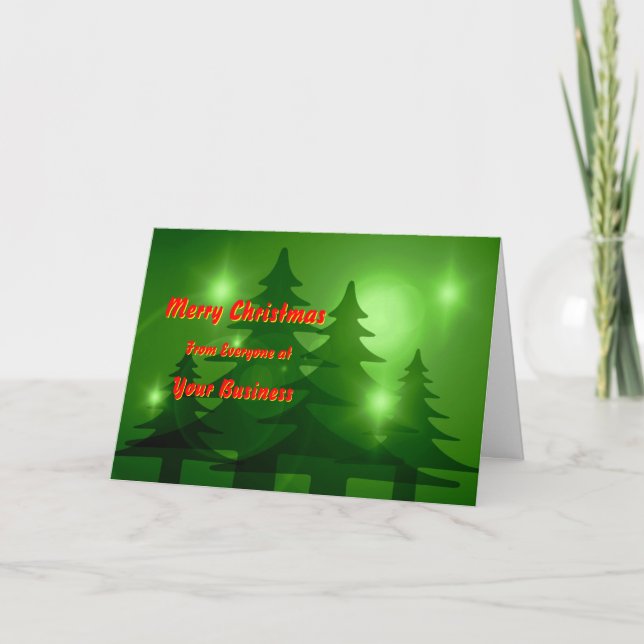 Cartes Pour Fêtes Annuelles Logo Promo Business Green Trees Joyeux Noël (Devant)
