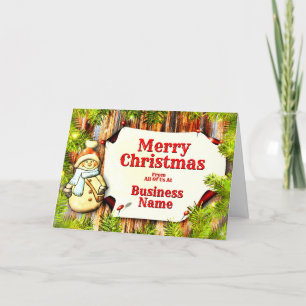 Cartes Pour Fêtes Annuelles Logo Promo Business Pine Trees Snowman Noël