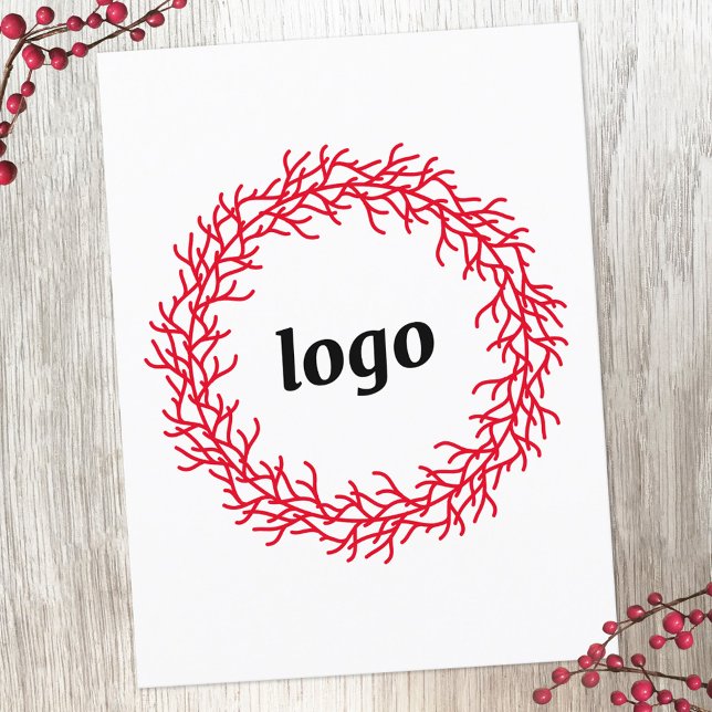 Cartes Pour Fêtes Annuelles Logo Red Wreath Business (Logo wreath business promotional holiday postcard)