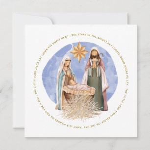 Cartes Pour Fêtes Annuelles Loin Dans Un Manger Paroles Scène De Nativité Noël