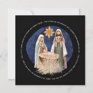 Cartes Pour Fêtes Annuelles Loin Dans Un Manger Paroles Scène De Nativité Noir