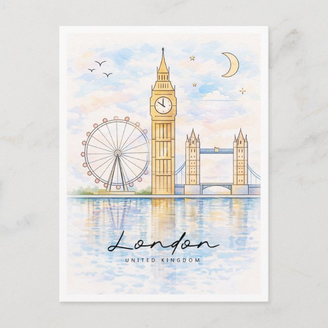 Cartes Pour Fêtes Annuelles London Cityscape Watercolor | United Kingdom (Devant)