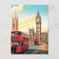 London Travel Postcard Art, London Travel Art, Ang
