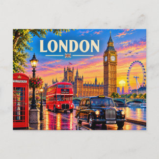 Cartes Pour Fêtes Annuelles Londres Angleterre Voyage Rétro - Big Ben, Bus Rou