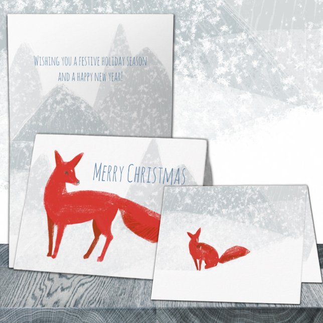 Cartes Pour Fêtes Annuelles Lonely Red Nordic Fox Joyeux Noël (Lonely Red Nordic Fox Merry Christmas Holiday Wraparound Graphics Folded Card)