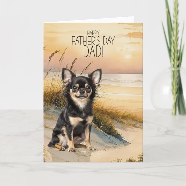 Cartes Pour Fêtes Annuelles Long Hair Chihuahua Dog Sunset Beach Father's Day (Devant)