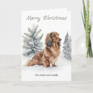 Cartes Pour Fêtes Annuelles Long Haired Dachshund Saucisse Chien Joyeux Noël