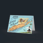 Cartes Pour Fêtes Annuelles Long Island NY<br><div class="desc">Carte illustrée de manière colorée, carte vintage de Long Island, New York. C'est une vieille carte postale réutilisée pour les fêtes !</div>