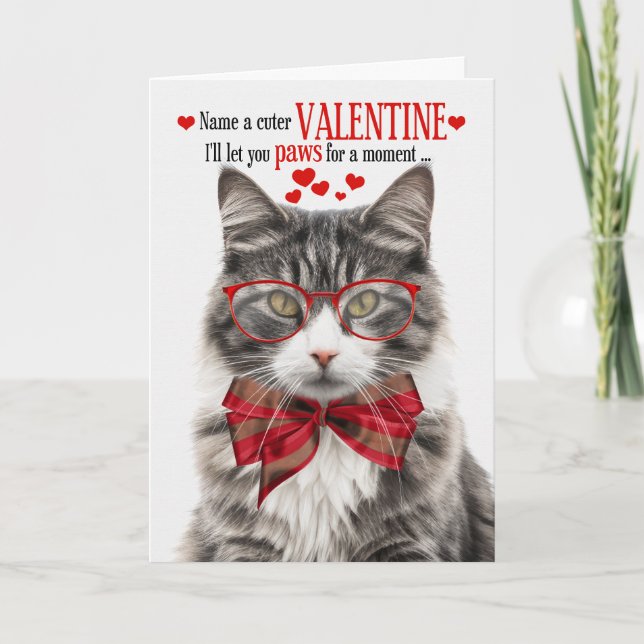 Cartes Pour Fêtes Annuelles Longhair Grey Tabby Chat Valentine Feline Humour (Devant)