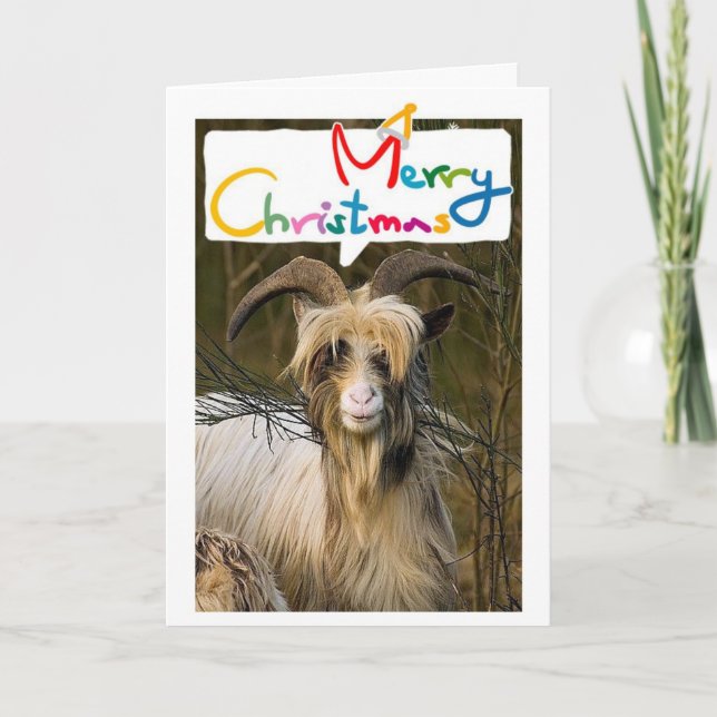 CARTES POUR FÊTES ANNUELLES LONGHAIRD GOAT DIT QUE NOËL EST MERRIEUR AVEC VOUS (Devant)