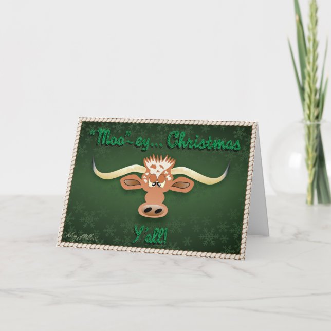 Cartes Pour Fêtes Annuelles Longhorn bœuf comique (Devant)