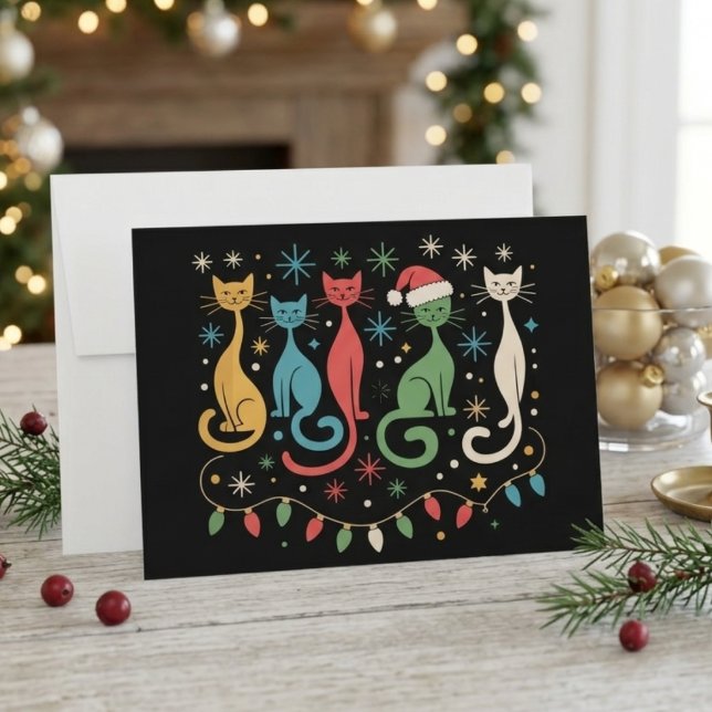 Cartes Pour Fêtes Annuelles Look moderne du milieu du siècle Chats Noël Rétro  (Créateur téléchargé)