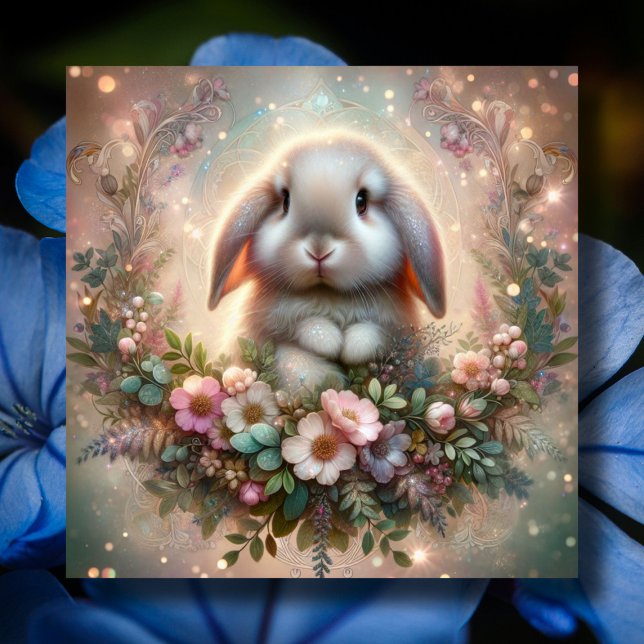 Cartes Pour Fêtes Annuelles Lop Eared Bunny Flower Imaginaire Pâques (Créateur téléchargé)