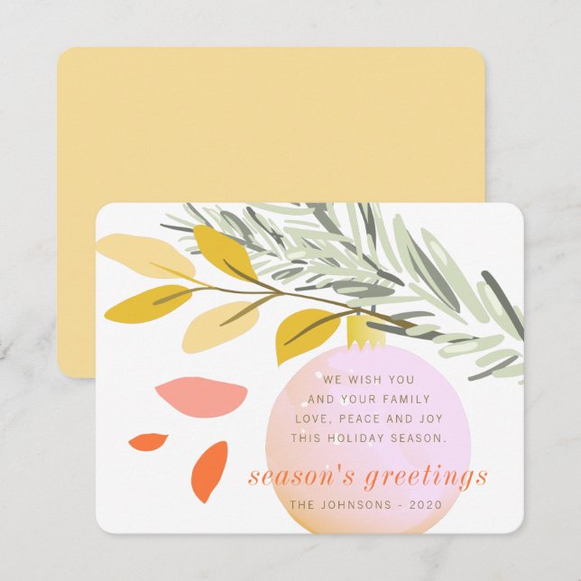 Cartes Pour Fêtes Annuelles L'ornement de neige de Noël moderne sur le pin (Devant / Derrière)