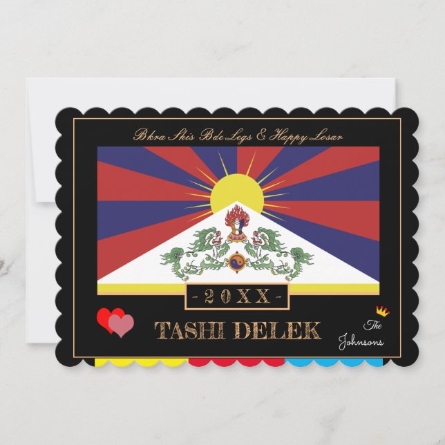 Cartes Pour Fêtes Annuelles Losar Tibétain & Tashi Delek - Nouvel An /drapeau  (Devant)