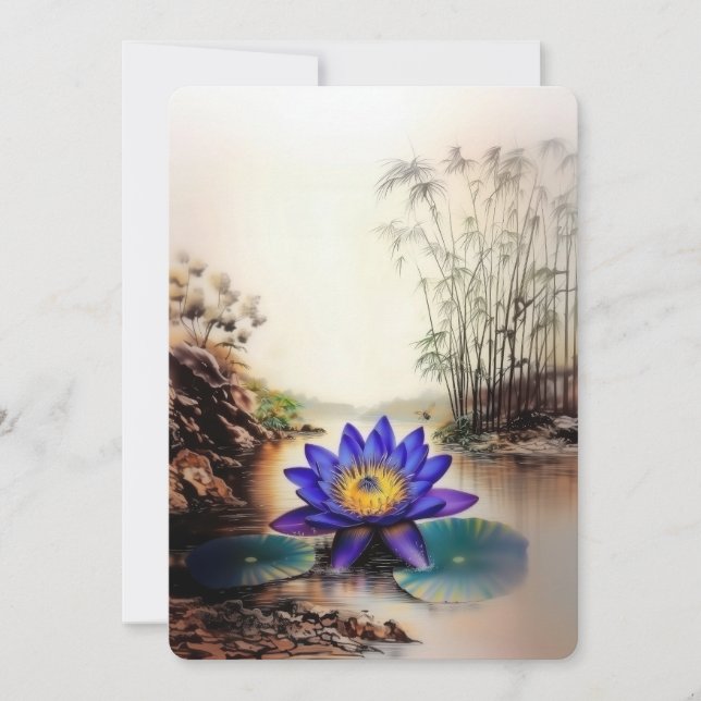 Cartes Pour Fêtes Annuelles Lotus bleu émergeant des eaux boueuses (Vietnamien (Devant)