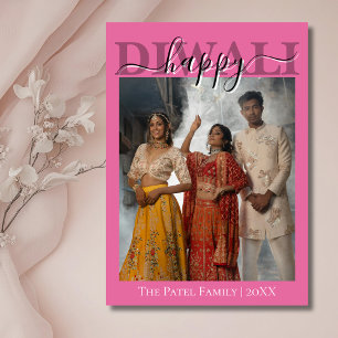 Cartes Pour Fêtes Annuelles Lotus Rose Calligraphie Photo Joyeux Diwali 
